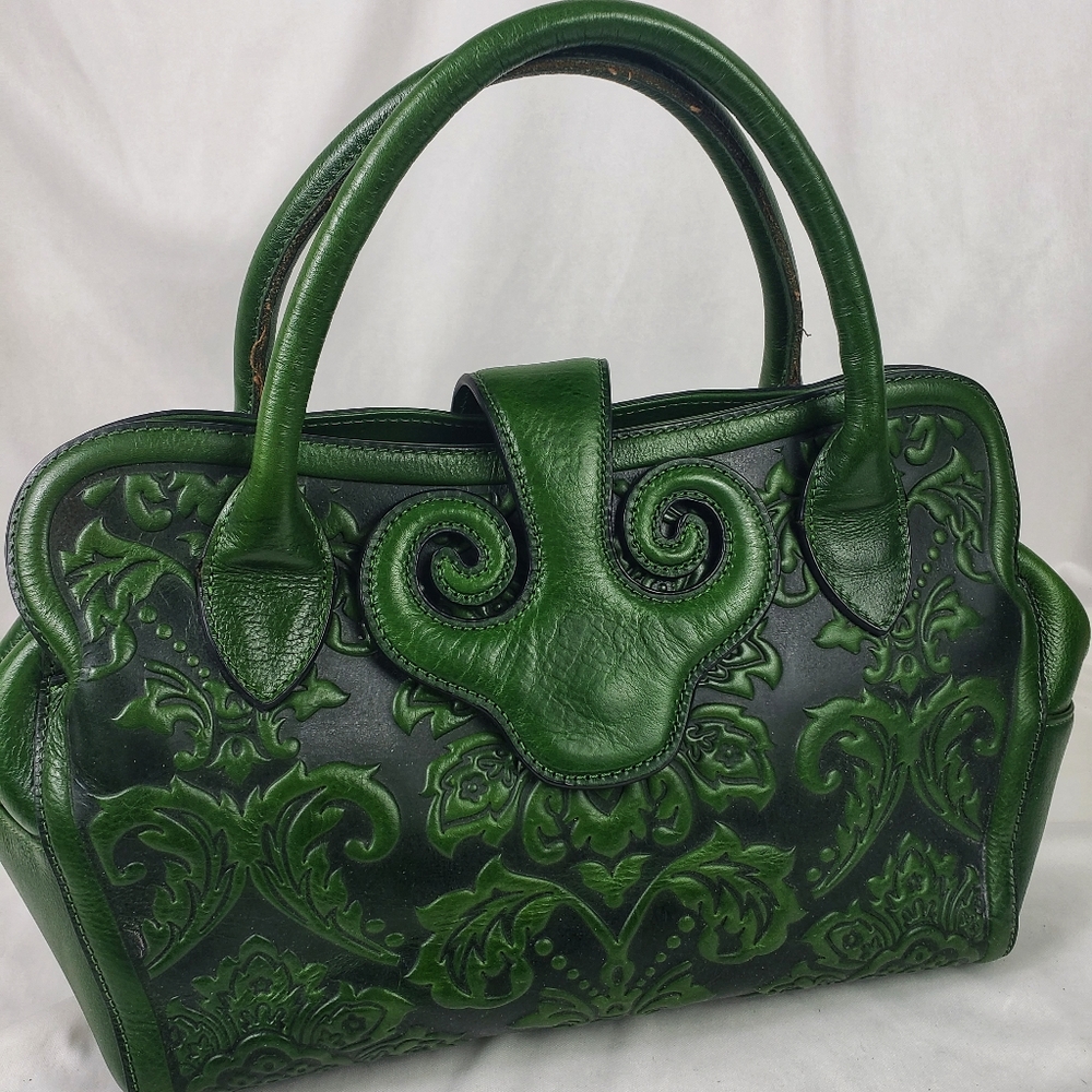 Pijushi Ornate Tooled Leather Satchel Bag